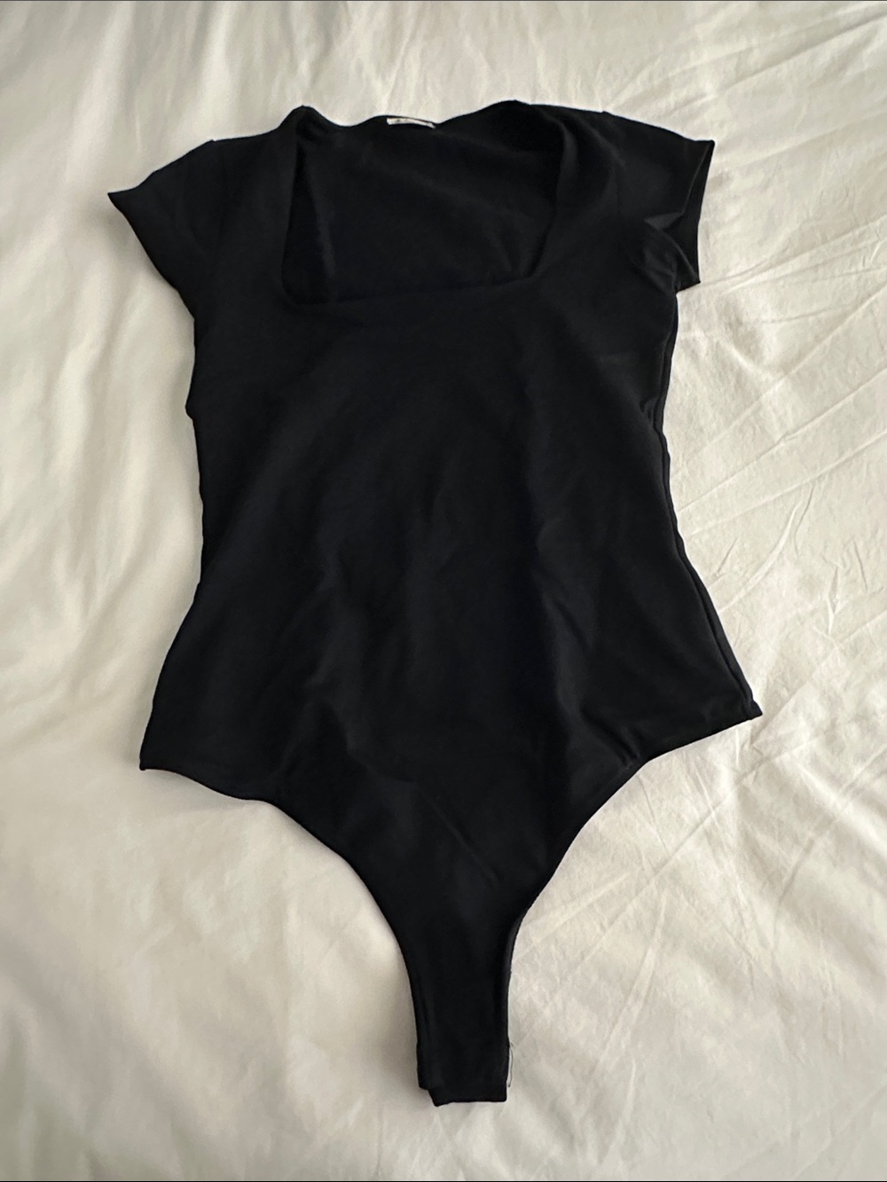 Free People Black Square-Neck Short Sleeve Bodysuit